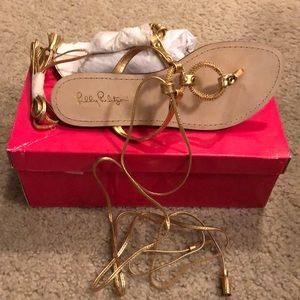 Lilly Pulitzer Gold Metallic Lacey Sandal 7.5 NEW